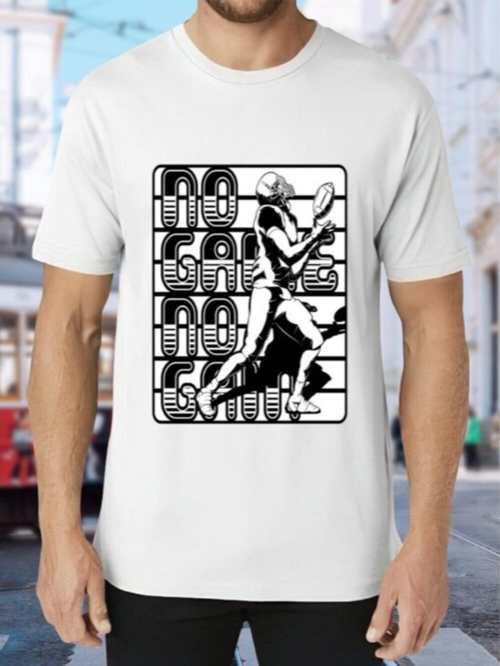 No Game No Glory Football Graphic Tee - White & Black